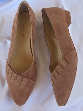 Talbots Suede Block Heel Pumps Camel Tan Pointed Toe Size 9M Like New